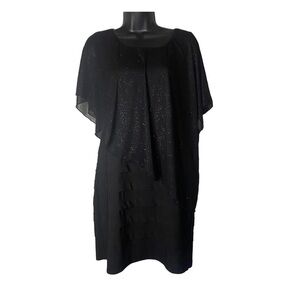 LUX II Petite Black Over Shoulders Sparkly Mesh Black Ruffled Bodycon Mini dress